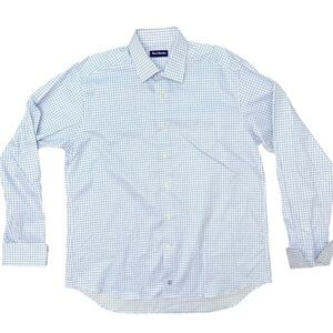 David Donohue Non-Iron French Cuff Long Sleeve Shirt White Blue Check 17.5 36/37